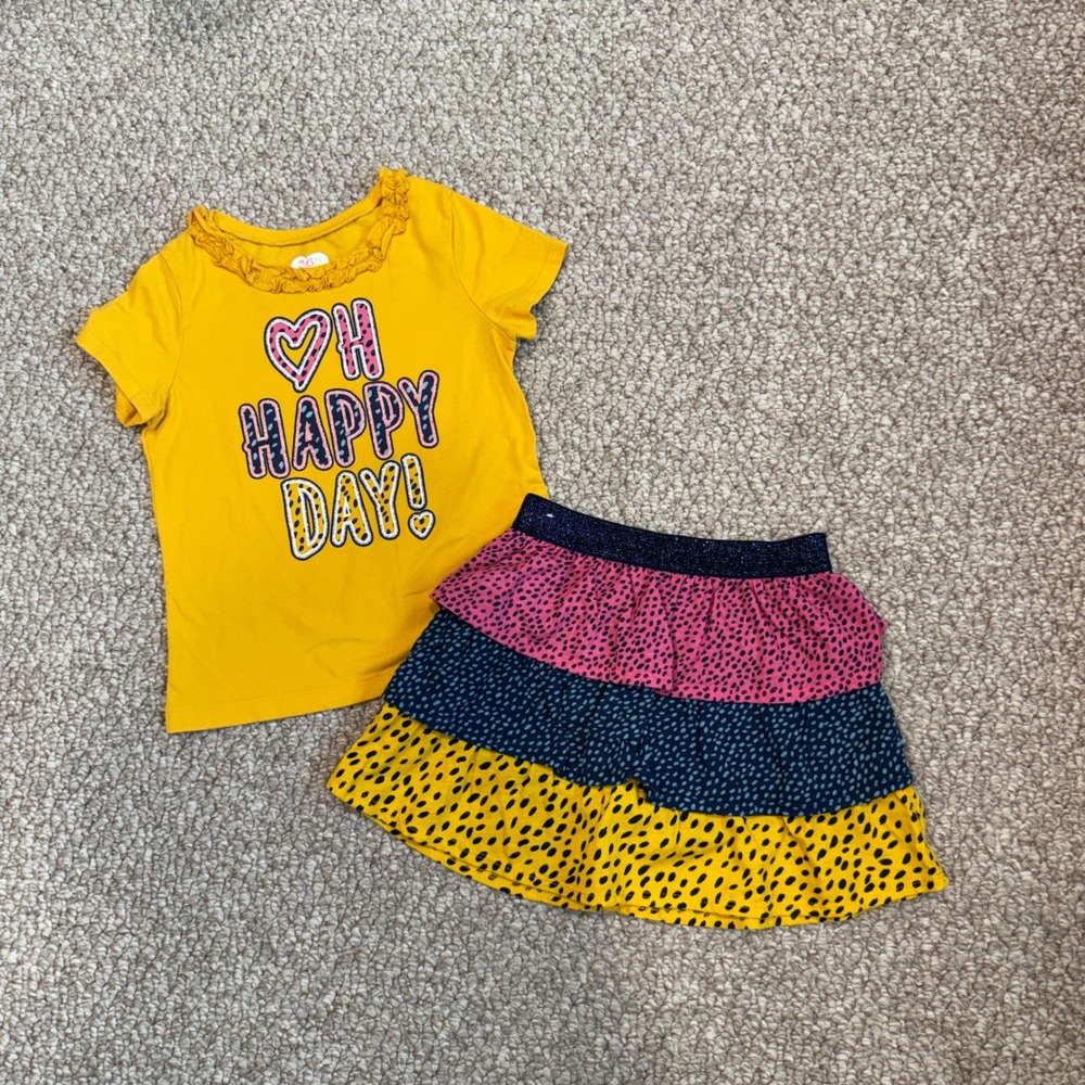 365 Kids Girls Yellow Oh Happy Day Shirt & Tiered Skort Set Size 6
